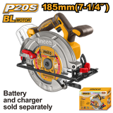 INGCO - Akku-Kreissäge Brushless CSLI1851 | 20V P20S | 185mm | 4800 U/min | Schnitttiefe 90° 65mm | Nur Gehäuse