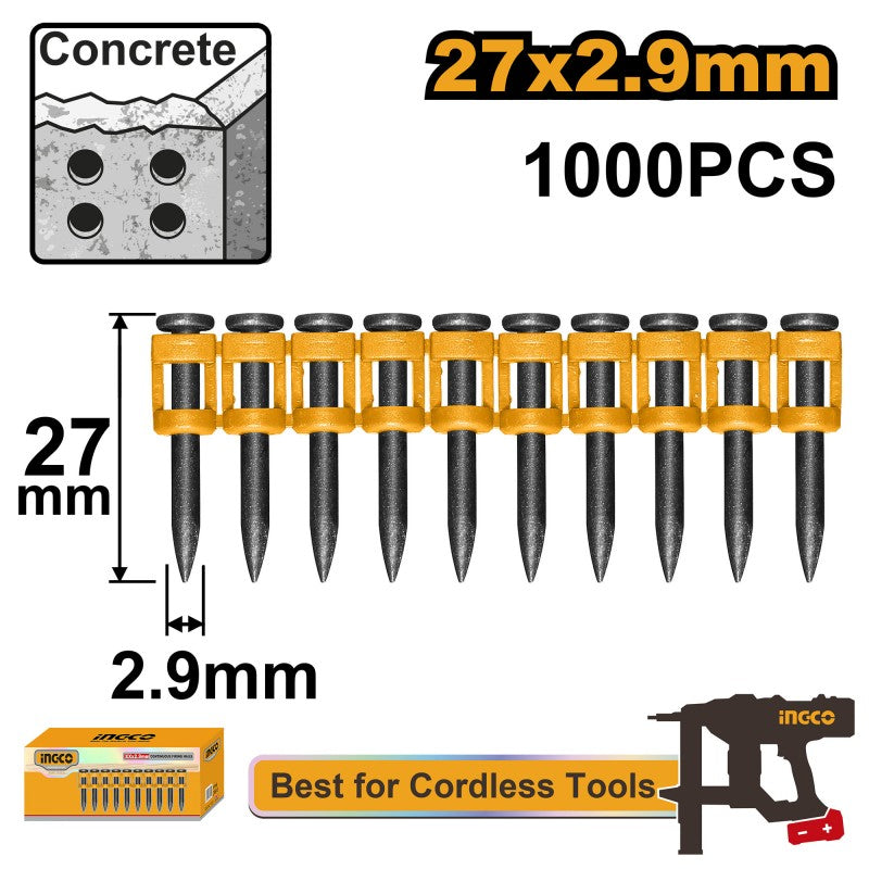INGCO - Set 1000 Chiodi a Sparo Continuo ANA02271 | 27x2,9mm | Acciaio 60# | Per CCNLI9005 | Best for Cordless