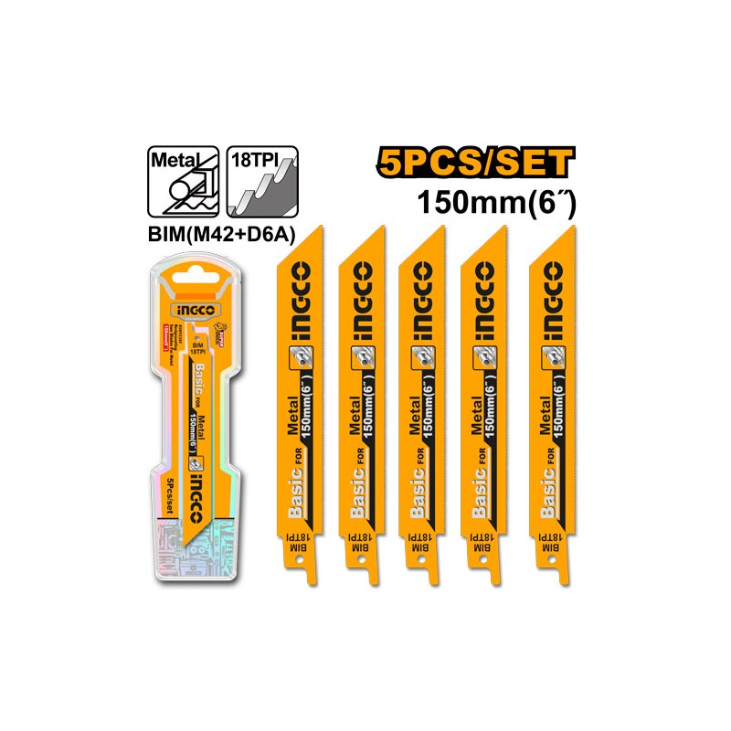 INGCO - Set 5 Lame Seghetto a Gattuccio Metallo RSB922EF | 18 TPI | BIM | 150 mm | Blister