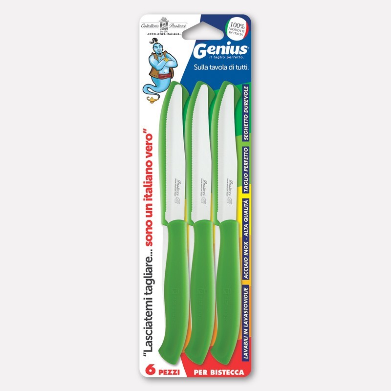 COLTELLERIE PAOLUCCI - Set 6 Coltelli Bistecca Lama Seghettata 11 cm GENIUS | Acciaio Inox | Made in Italy | Lavastoviglie | Manico Polipropilene