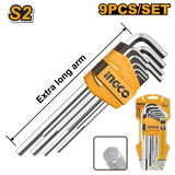 INGCO - Set 9 Chiavi Esagonali Extra Lunghe HHK11092 | Acciaio S2 | 1,5-10mm | Trattamento Termico | Blister