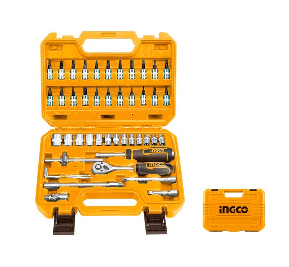 INGCO - Werkzeugkoffer 46-teilig Steckschlüsselsatz 1/4" HKTS14462 | Cr-V 50BV30 | Ratsche 72T | Quick Release