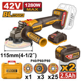Ingco 42V 1280W 115mm Angle Grinder with 2 Batteries and Charger – CAGLI4128112E