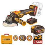 Ingco 42V 1280W 115mm Angle Grinder with 2 Batteries and Charger – CAGLI4128112E