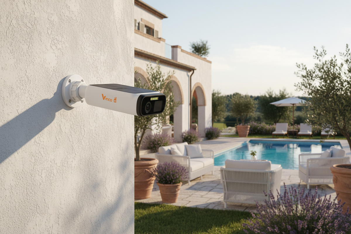Telecamera Vinco solare installata villa giardino piscina