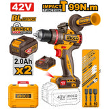 INGCO Trapano Avvitatore con percussione 42V 99Nm brushless con 2 batterie 2Ah - NEW