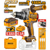 INGCO - Trapano a Percussione Brushless CIDLI201668E | 20V | 166Nm | 2 Batterie 5,0Ah | Valigetta
