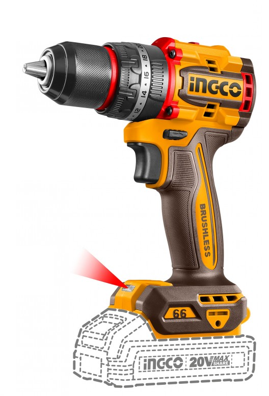 INGCO COMPACT 20V 66Nm BRUSHLESS Impact Drill Driver, bare (body only)