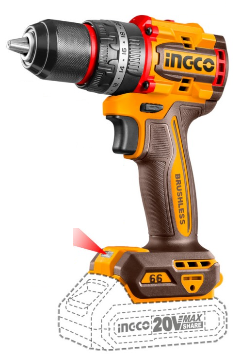 INGCO - Perceuse à percussion Brushless CIDLI20668E | 66Nm | 2 batteries 2Ah | 47 accessoires | Valise
