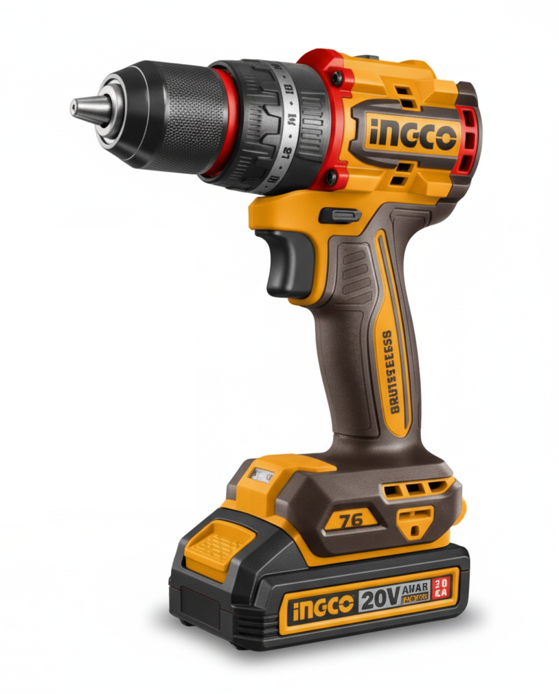 INGCO - Set Completo COSLI250511E | Trapano Brushless 76Nm + Livella Laser Verde 35m + Distanziometro 70m | 2 Batterie 20V 2Ah | 47 Accessori | Valigetta