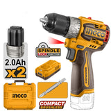 INGCO 16V 60Nm Brushless Compact Drill Driver with 2 x 2.0Ah Batteries and Carrying Case