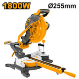 INGCO - Troncatrice Radiale BM2S180017 | 1800W | Lama TCT 255mm | Doppi Binari | Taglio Max 89x320mm | Mitra 0-45° | Kit Completo