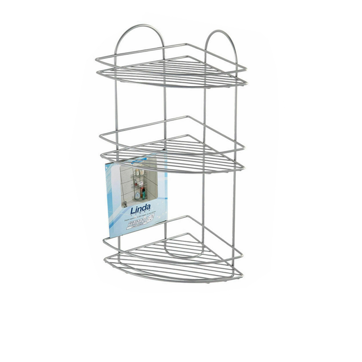 FERIDRAS - Mensola Angolare Doccia 3 Ripiani AB/160003-B | Acciaio Cromato | 22x22x53 cm | Ganci ABS