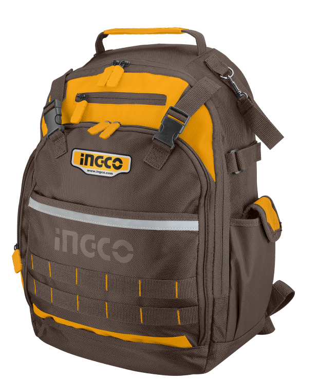 INGCO - Werkzeugrucksack HBP01028 | Stabiler Rahmen | 38x17x46cm | Tragfähigkeit 8kg | Oxford 600D Polyester | Außentaschen