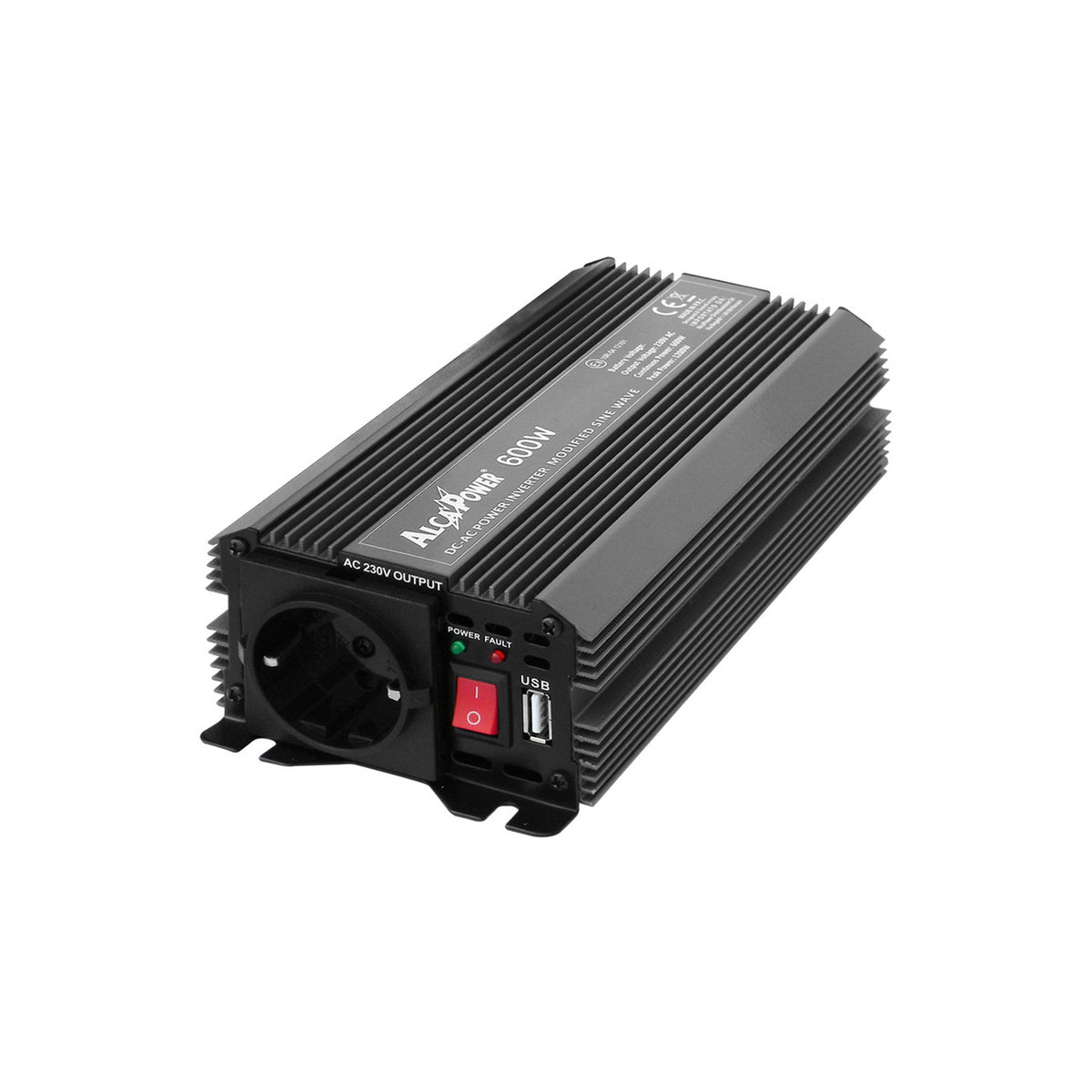 Alacapower Wechselrichter mit Sanftanlauf, 600 W, Eingang 12 V DC, Ausgang 230 V AC 