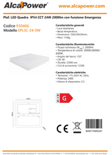 Plafoniera LED IP54 CCT 24W 2000lm con funzione emergenza