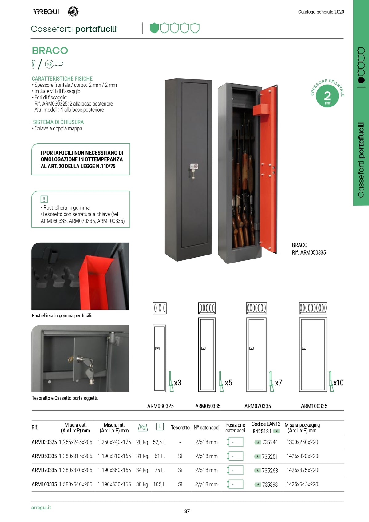5-Sitzer-Waffenschrank mit abschließbarer Truhe Domus Arregui ARM050335