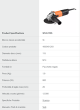800 W Schleifmaschine mit 115 mm Scheibendurchmesser WS 8-115 S AEG