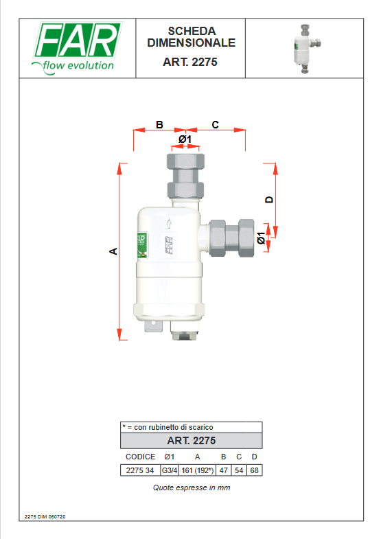 FAR - Defangatore Ultracompatto COMPACTFAR 2275 | Magnete | Ottone | 3/4" F-F | Impianti Termici