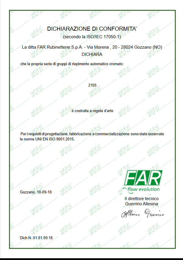 Pre-calibratable automatic filling group - FAR