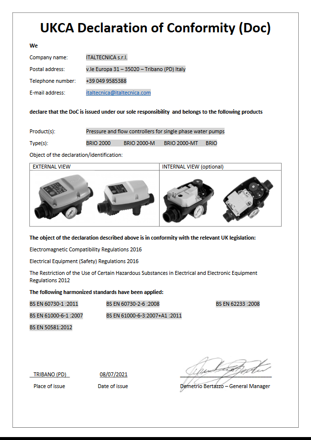 ITALTECNICA BRIO – Druckschalter für Elektropumpen | Integriertes Rückschlagventil | Smart Autoreset | Antiblockiersystem