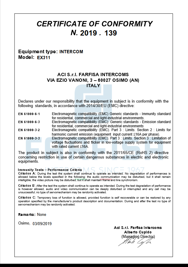 FARFISA - Citofono Cornetta Supplementare Exhito BASE 1+1 EX311 | Sistema 1+1 | Cablaggio Ridotto | 3 Pulsanti