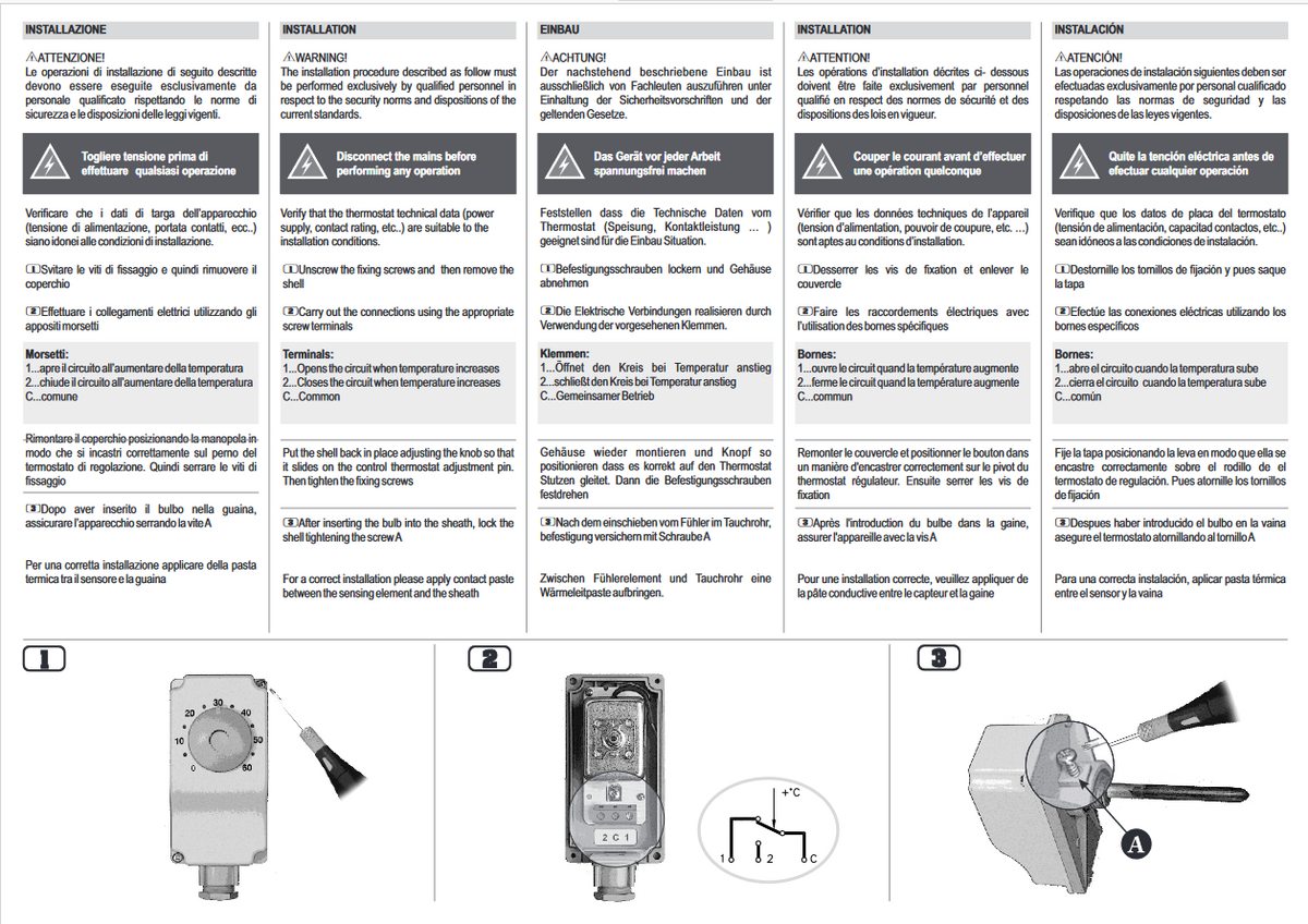 Immersion thermostat 0-90°C external regulation HB 7P1 E - 102070