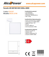 Pannello LED 600 X 600 36W 3200lm 4000K luce naturale