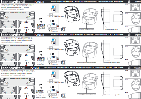 Paar 12/24V Tecno Switch Einbau-Infrarot-Fotozellen