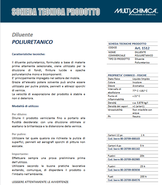 MULTICHIMICA - Diluant polyuréthane Top 1 litre | Fonds et finitions polyuréthanes mono et bicomposants | Nettoyage pistolets et pinceaux