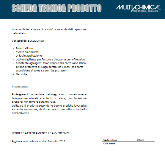 MULTICHIMICA - Black Spray Sigillante Impermeabilizzante Bituminoso 2270 | 500ml | Pronto all'Uso | Multisuperficie