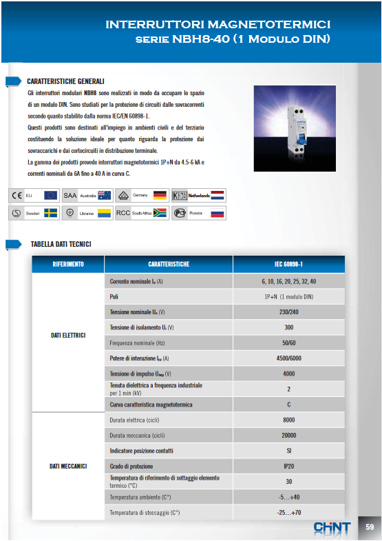 Disjoncteur magnétothermique compact 1 module - 1P+N 4,5kA Courbe C - CHINT