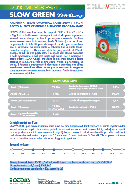 Düngerdünger „Slow Green 22-5-10+2MgO“ 4kg Packung - BOTTOS