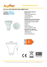 Lampadina dicroica GU10 a led 6W 470lm luce fredda 6000K