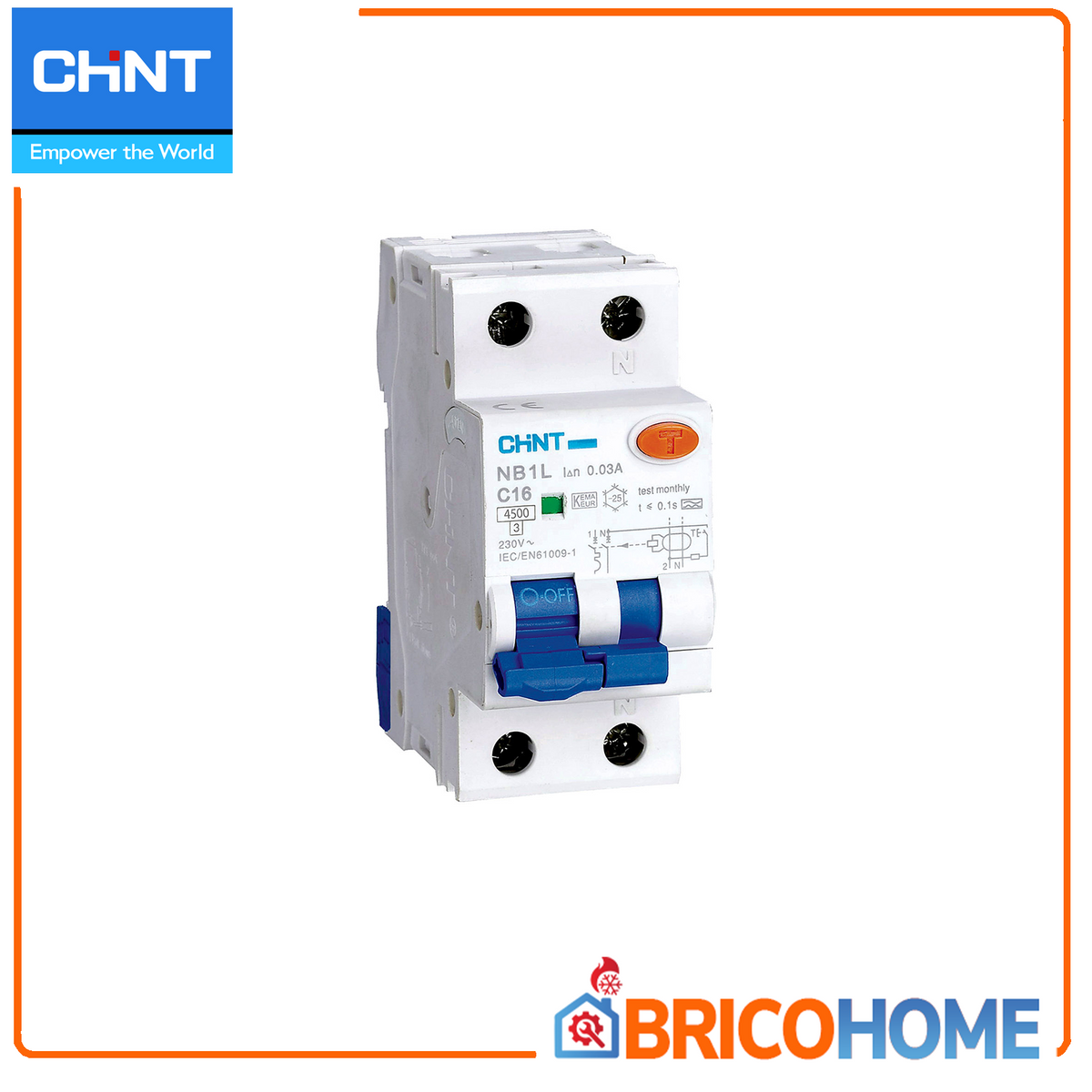 Interruttore magnetotermico differenziale 2 moduli 1P+N 32A 30mA 4,5kA Curva C Tipo A - CHINT