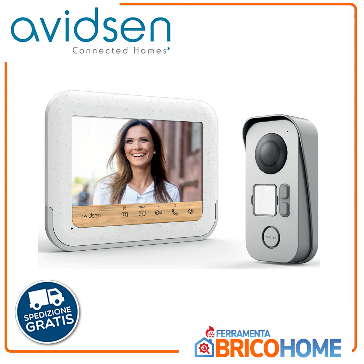 AVIDSEN - KIT Videocitofono a Colori Bamboo YLVA3 112282 | 7" Touch | 2 Fili | Bifamiliare | IP44 | Smart RFID