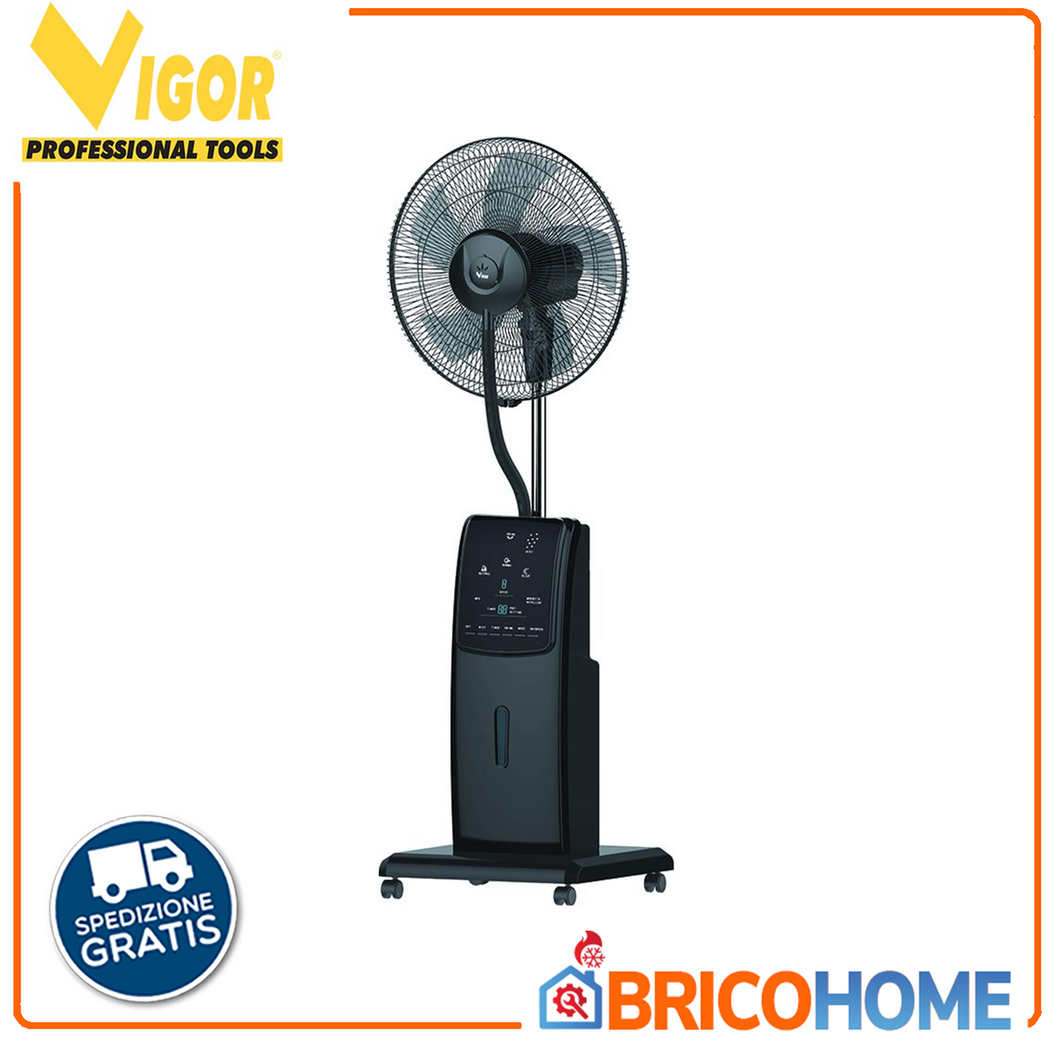 VIGOR - Sprühnebelventilator Boden Nettuno | 100W | Ø40cm | 3 Stufen | Fernbedienung | Timer 7,5h