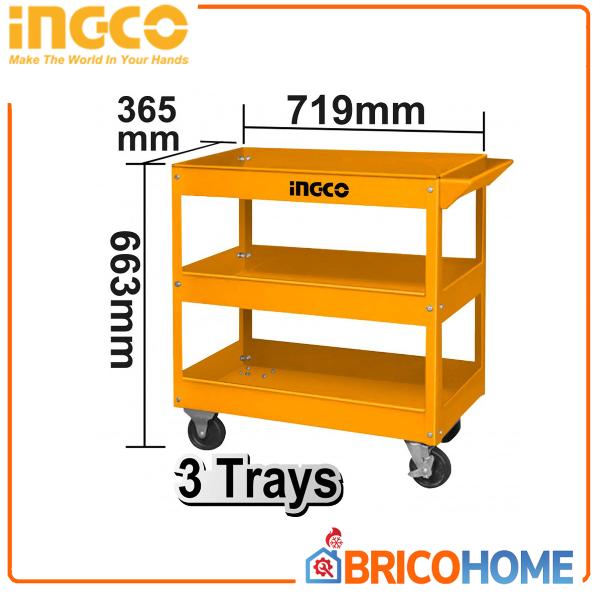INGCO - Werkstattwagen Basic HPTCT031 | 3 Ablagen | Leer | 719x365x663 mm