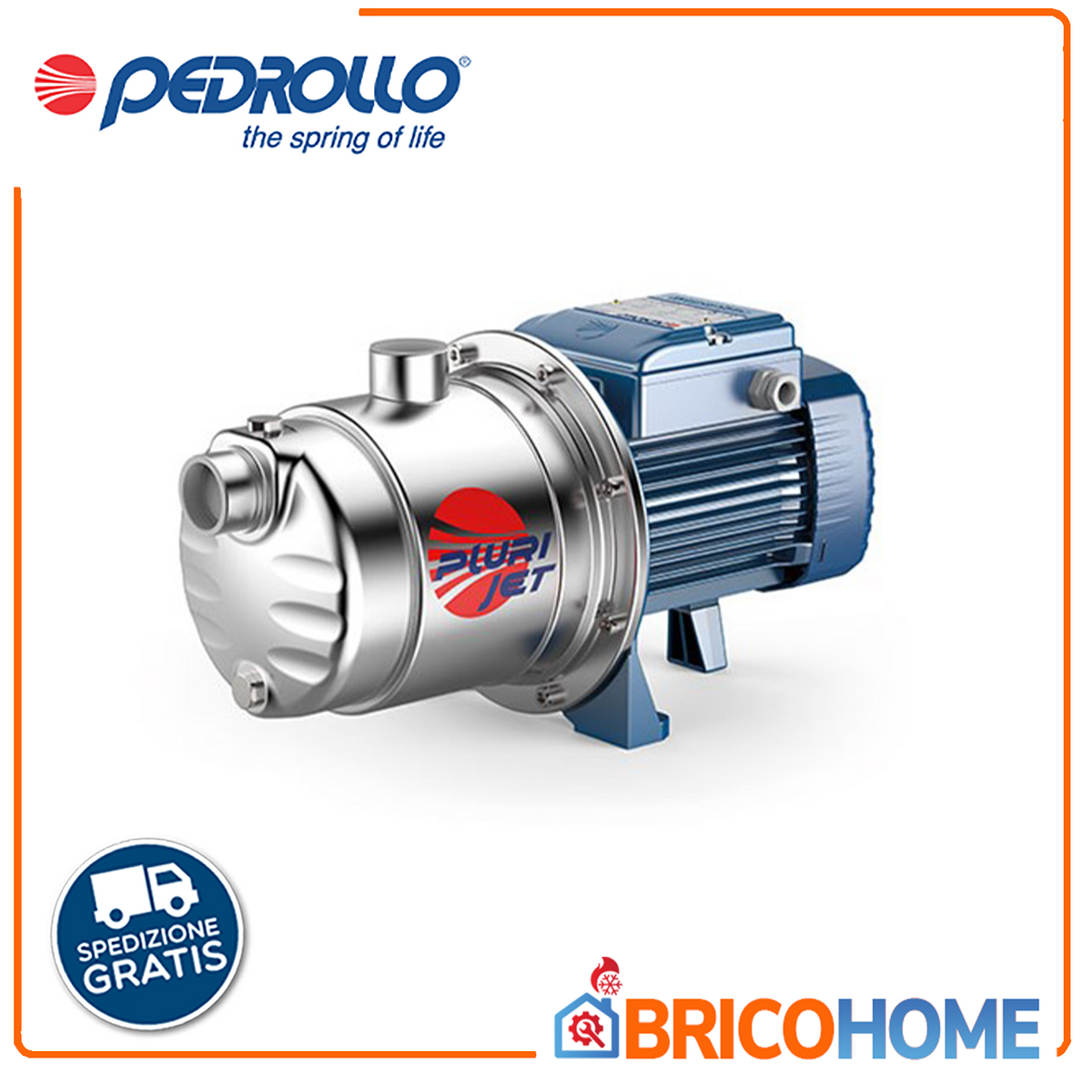 PEDROLLO – Elettropompa Multigirante Autoadescante PLURIJETm 4/80 | 0,75 HP | 80 l/min | Prevalenza 50m | Inox AISI 304
