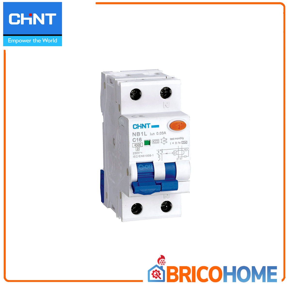 CHINT 2-module differential circuit breaker 1P+N 30mA 4.5kA Curve C Type A