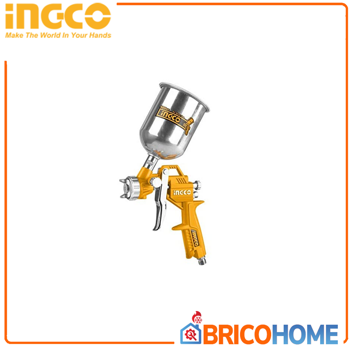 INGCO - Schwerkraft-Spritzpistole ASG4041 | Edelstahltank 400cc | Düse 1,5mm | 3-4 BAR | Sprühbreite 180-250mm