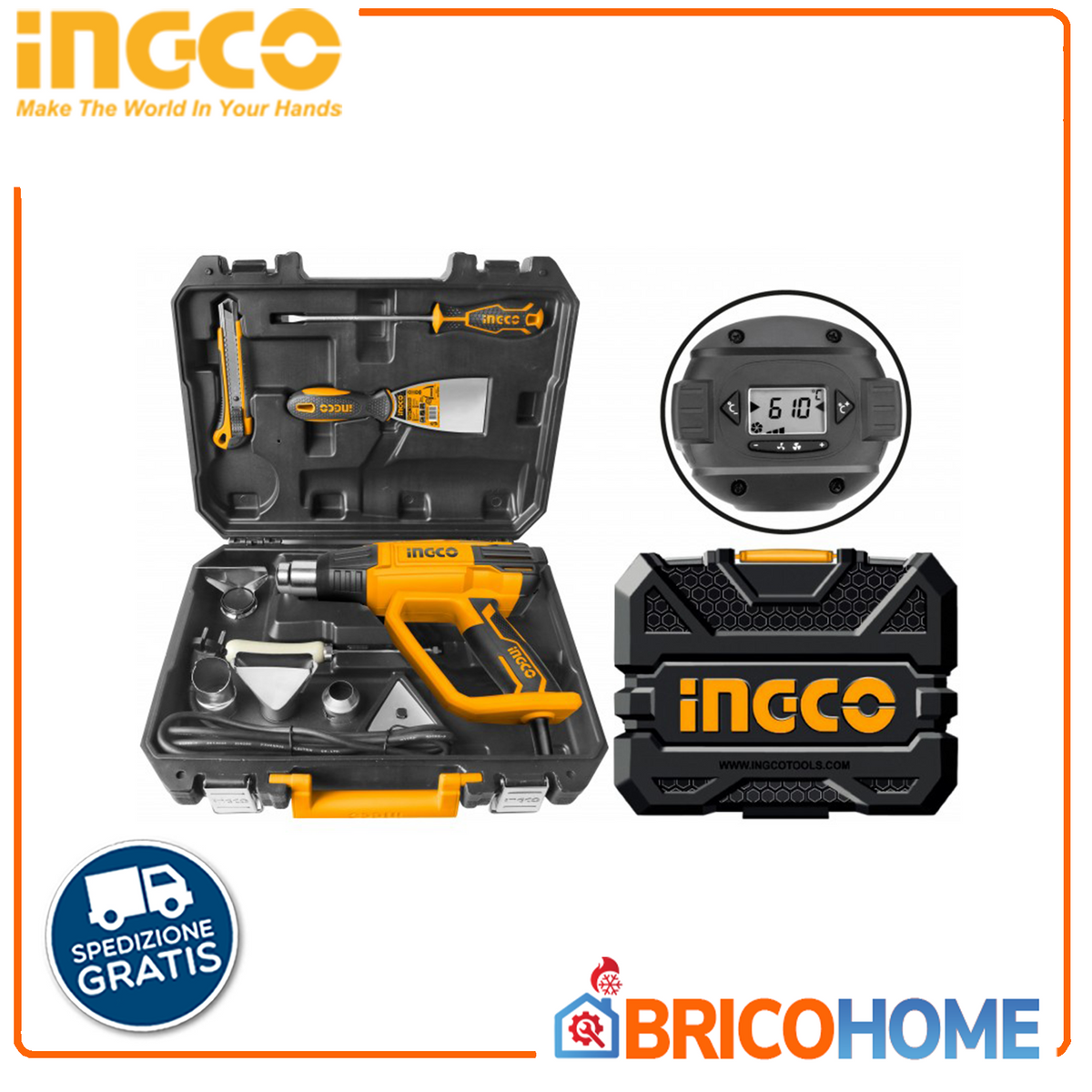 INGCO PRO 2000W Heat Gun with Case and Accessories