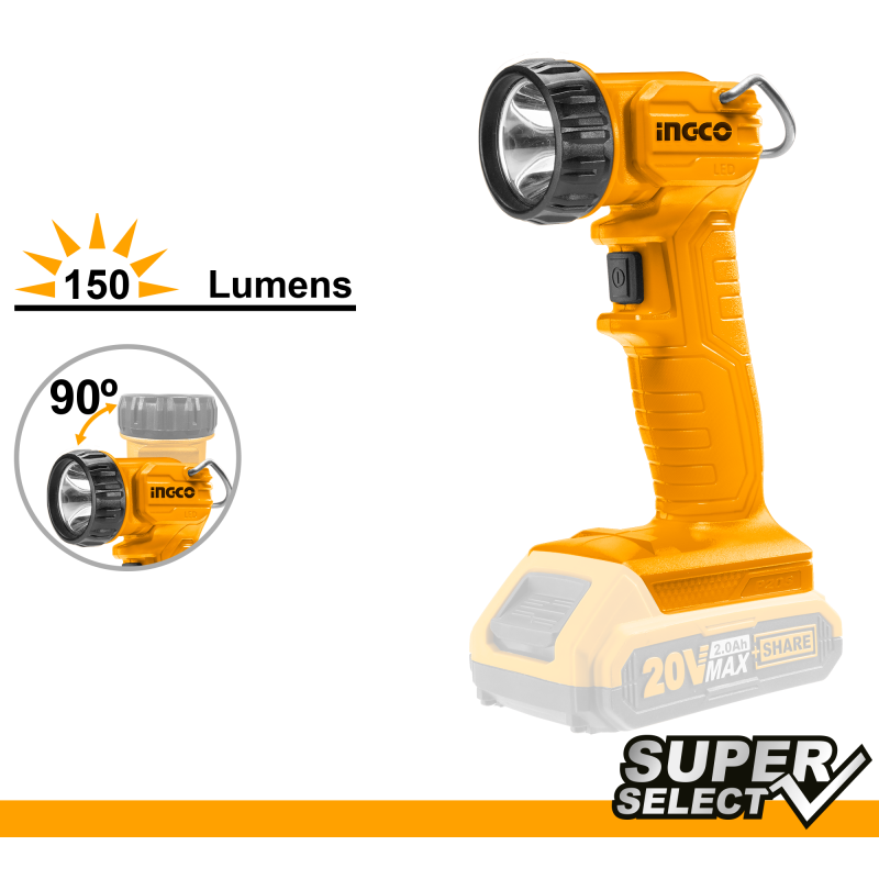 INGCO Lampada da lavoro a batteria 20V 150 lumen – Corpo macchina – CWLI2023