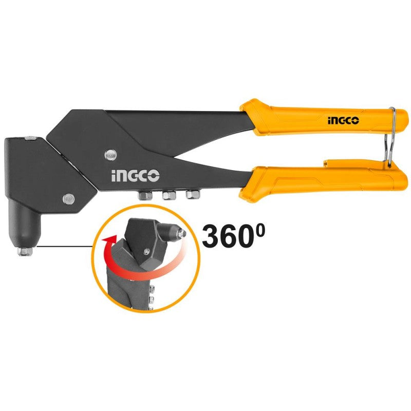INGCO - Rivettatrice Manuale 360° SHHR106 | 10,5" | Testa Girevole | Rivetti Ø2,4-4,8mm | Corpo Lega Alluminio