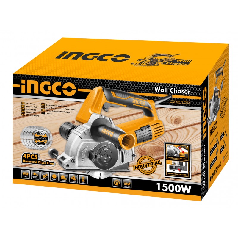 INGCO - Scanalatore per Muri WLC15008 | 1500W | D.125mm M14 | Prof. 3–29mm | Larg. 8–30mm