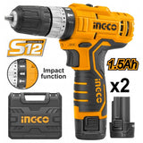 12V cordless percussion drill with 2 INGCO batteries